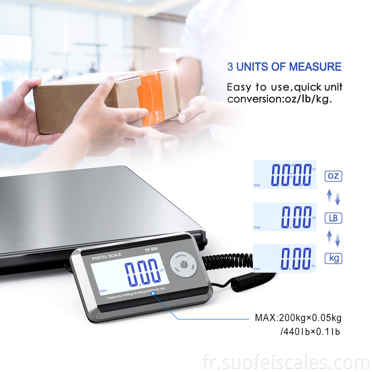 SF-889 200 kg Échelle de pesée portable Échelle de plate-forme numérique Échelle postale avec batterie